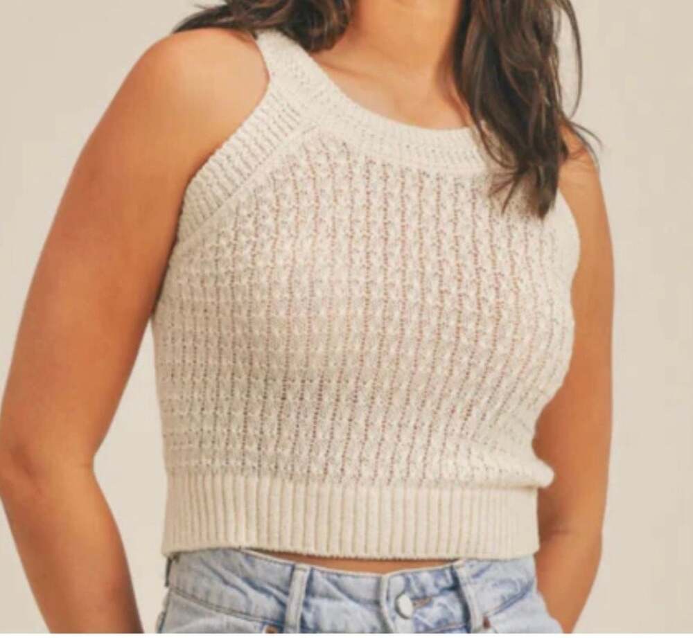 Zara Open Knit Cropped Tank Top in Ecru